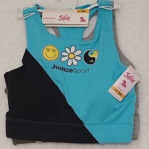 NWT Justice 2 Pack Girls Sports Bras Padded Racerback Graphic Print Various Szs